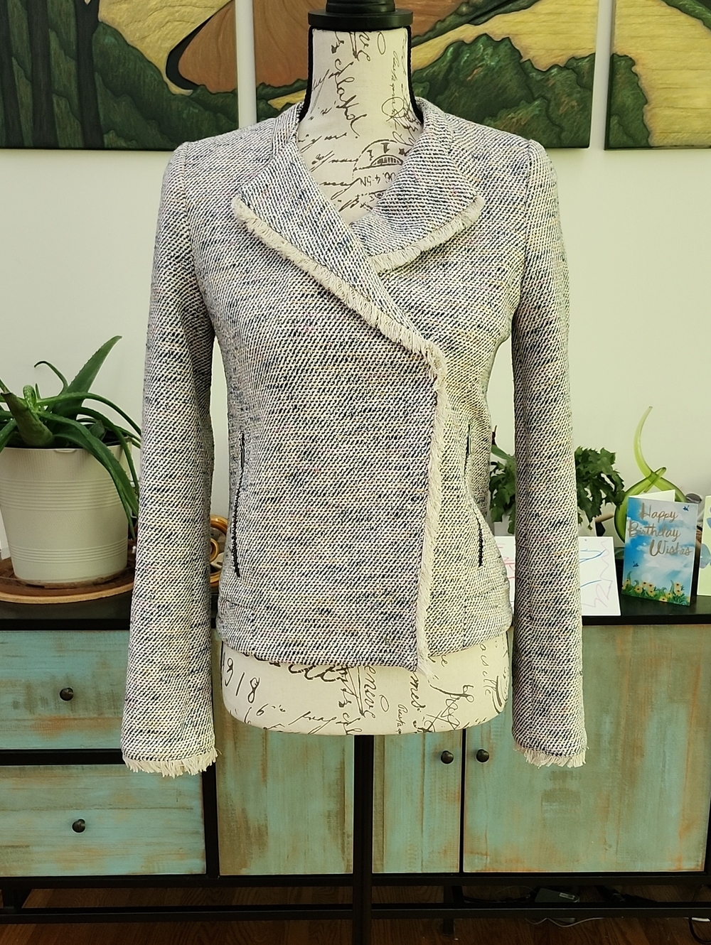 Comptoir Des Cotonniers "Trampoline" Tweed Moto Blazer Jacket - NWT Size 36
